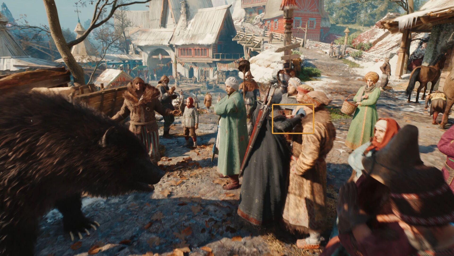 Ciri pushes back a random NPC to make way