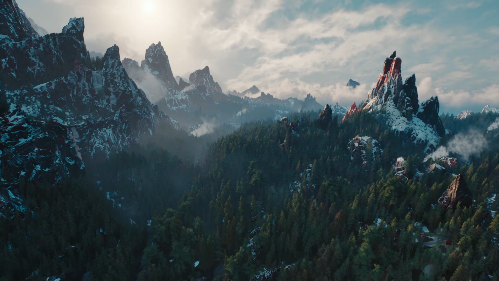 Shadows fall over the mountain ridge