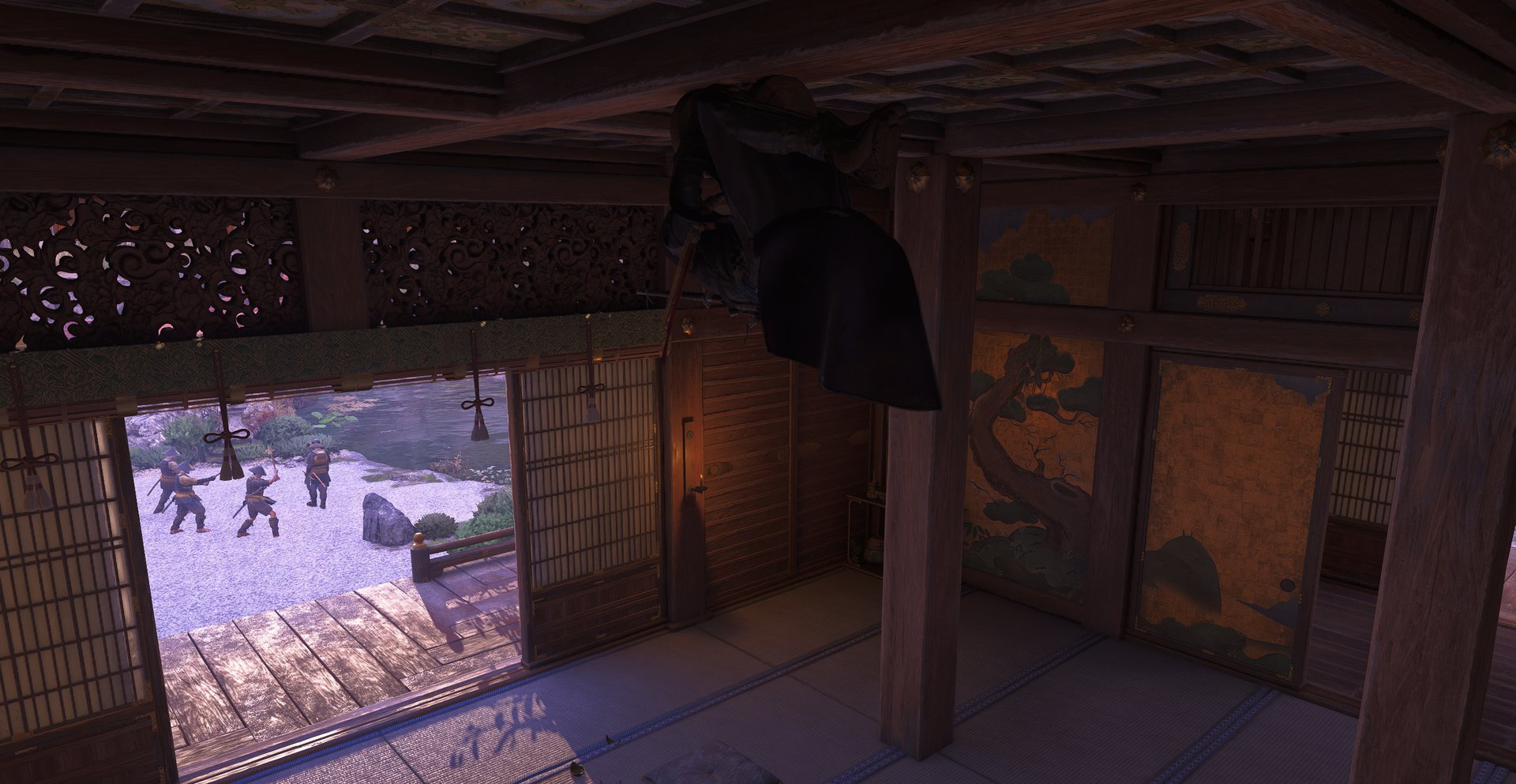 Naoe hiding on ceiling