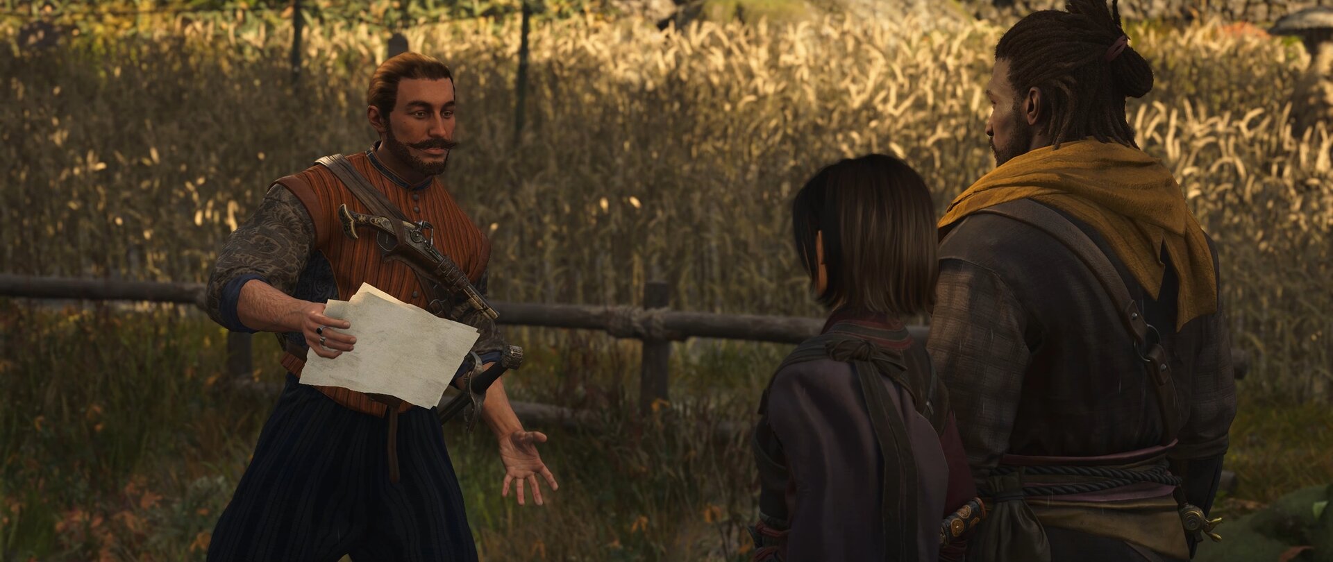 Rufino talks to Naoe and Yasuke