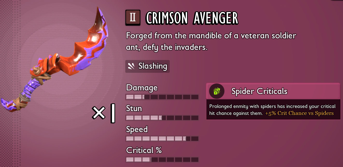 Grounded 2 - Crimson Avenger Stats