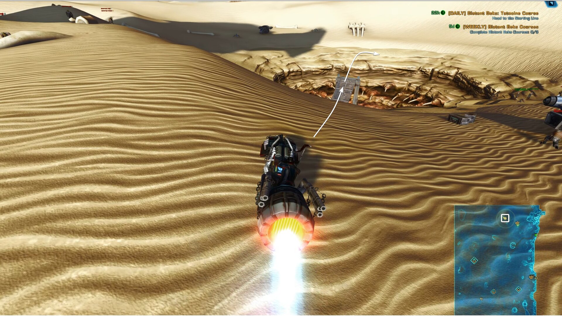Head up the ramp and jump over the Sarlacc Pit