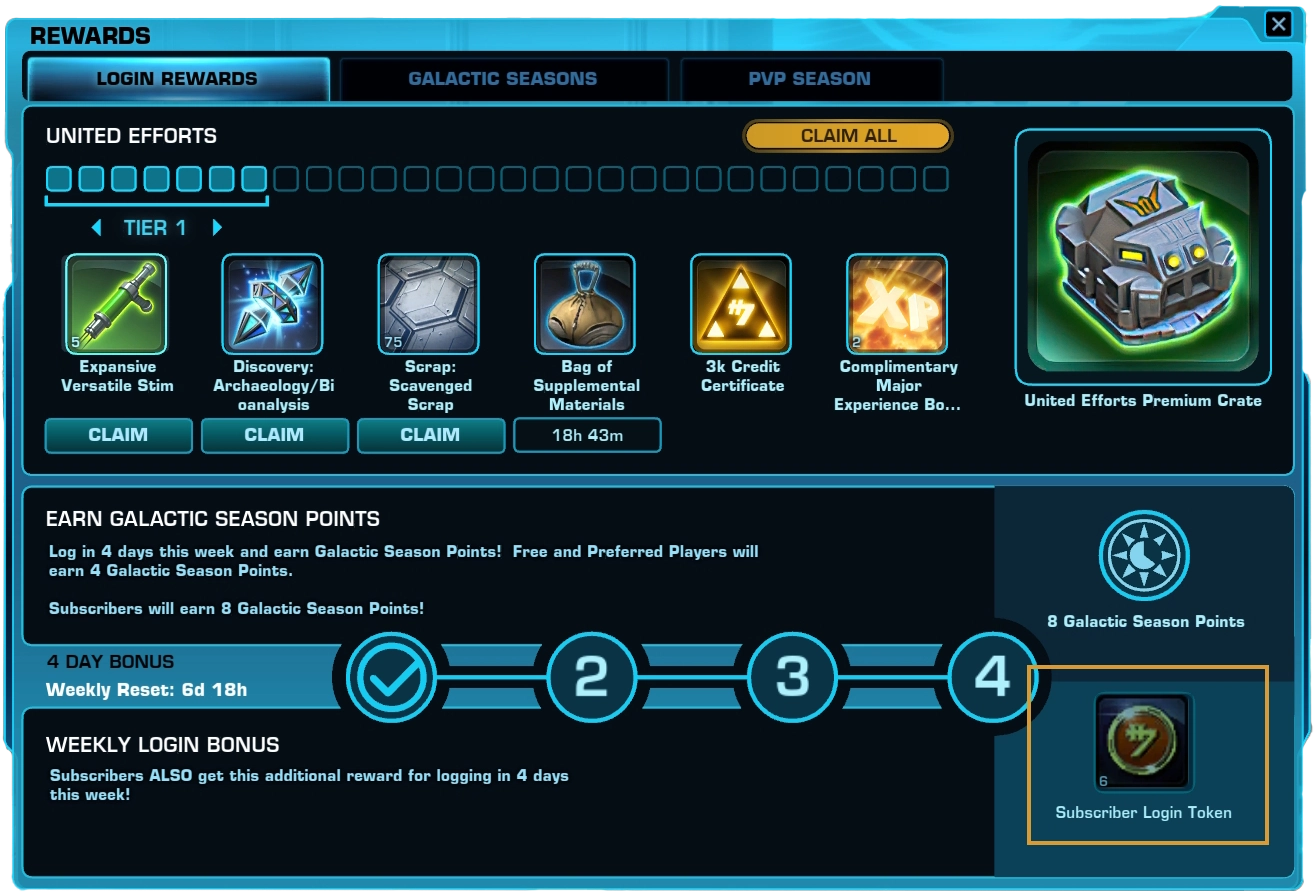 SWTOR Log In Rewards - 7.7.1b