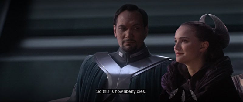 Episode 3 scene: Padme Amidala and Senator Bail Organa in the Senate