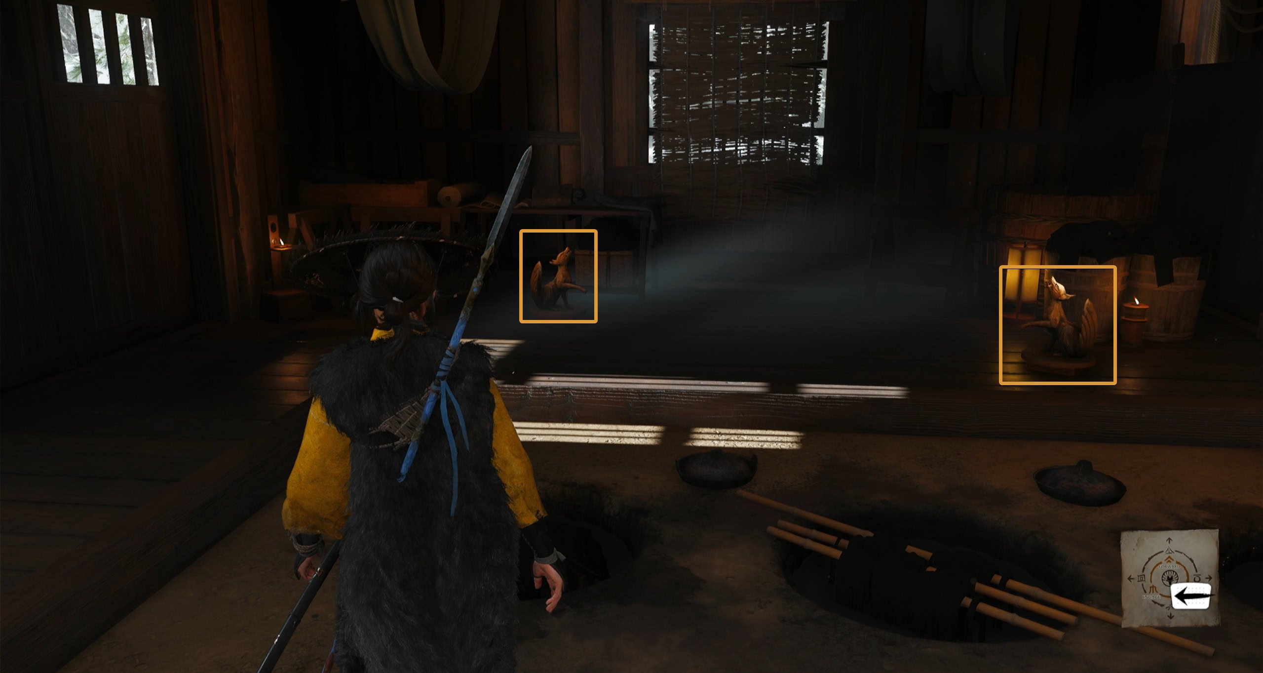 Kitsune statues at the end of the dye house outlined