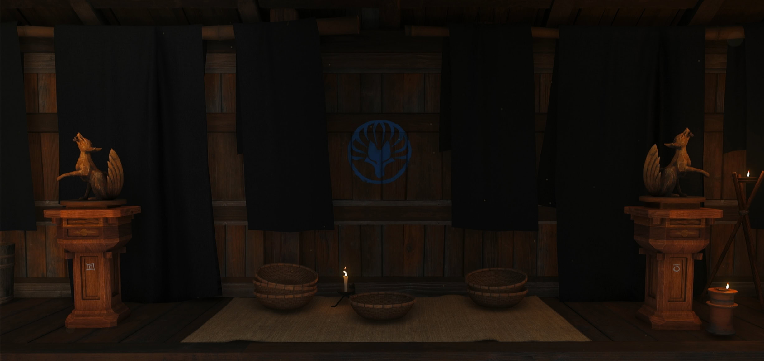 Place down the kitsune statues in the pillars dye house