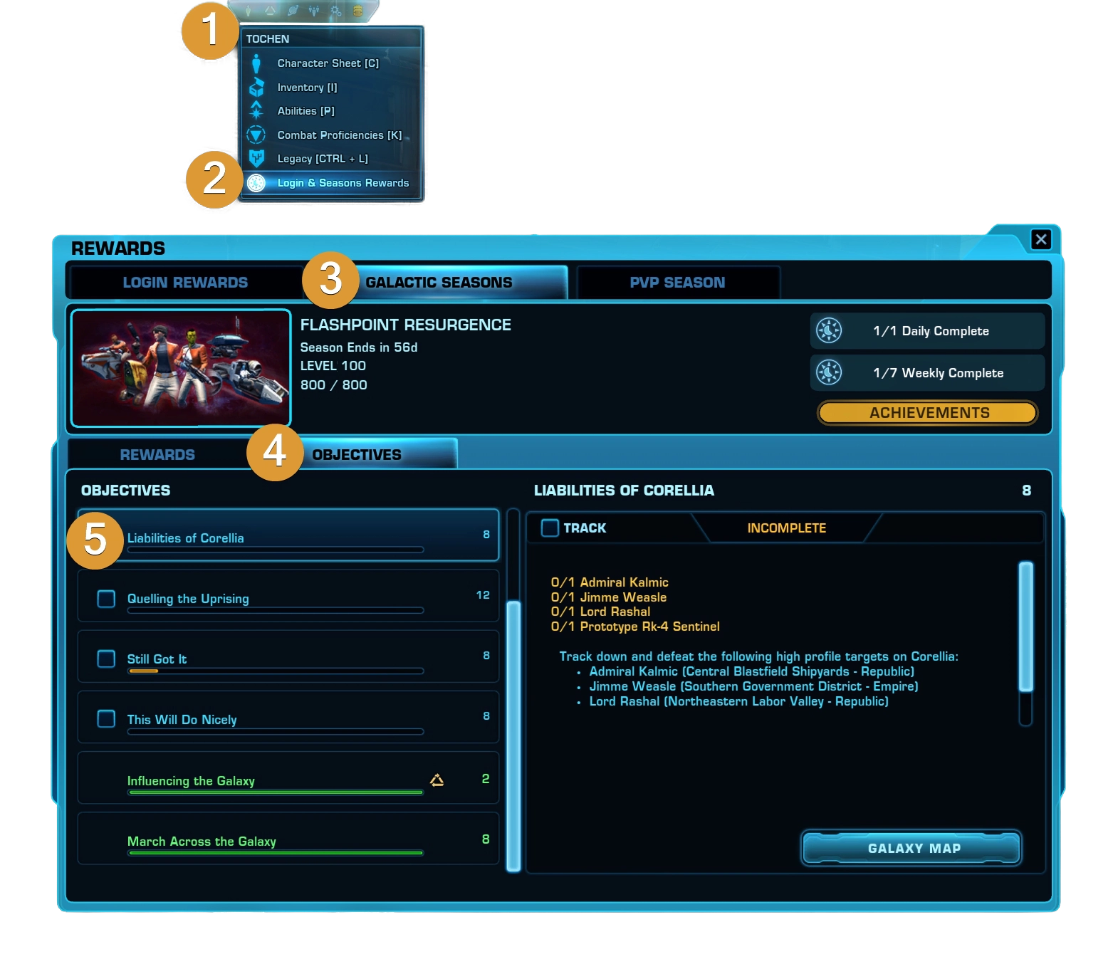 How to find Galactic Weekly Season Objectives