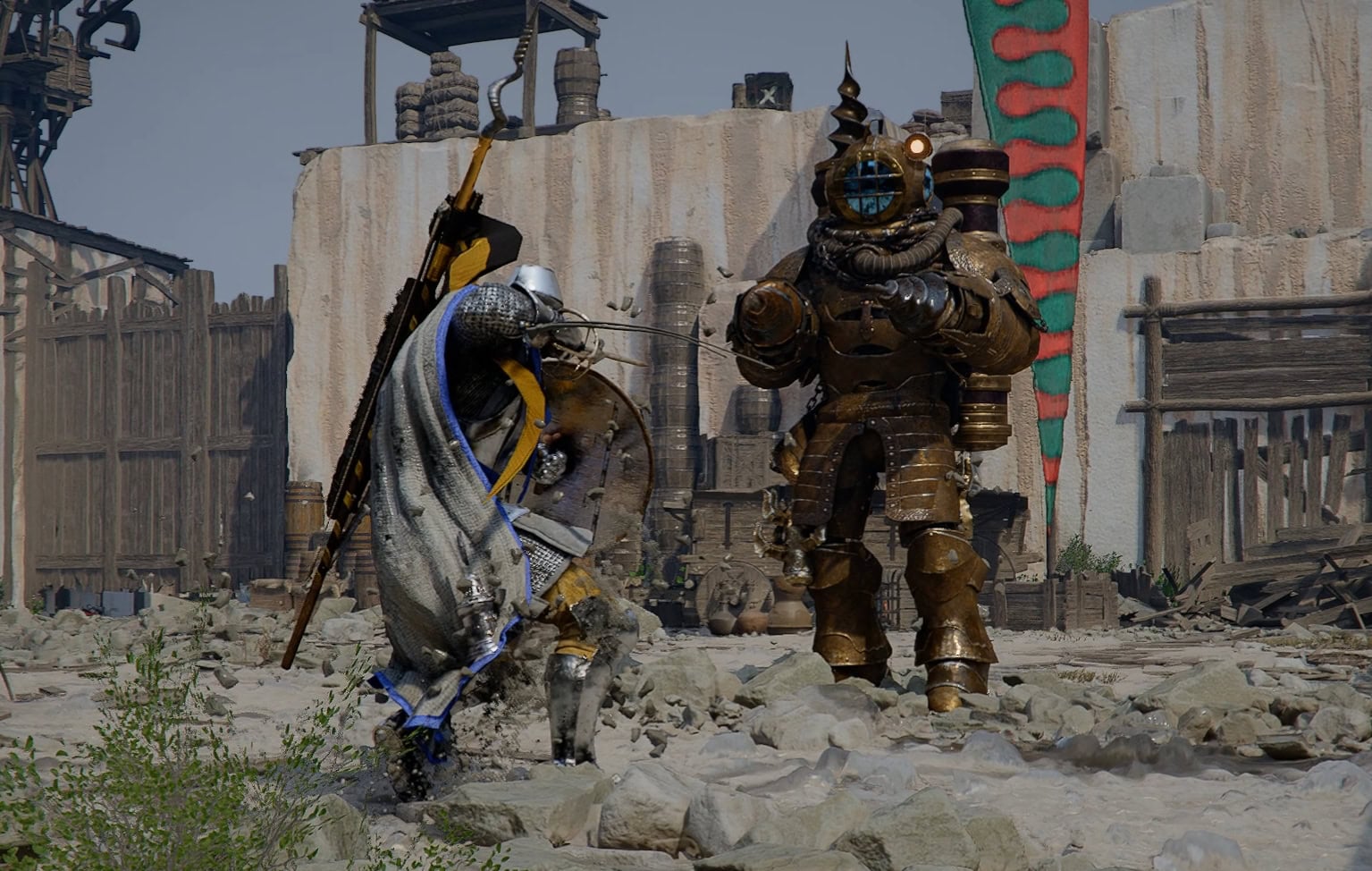 Fighting the Excavatron boss at the Karin Quarry