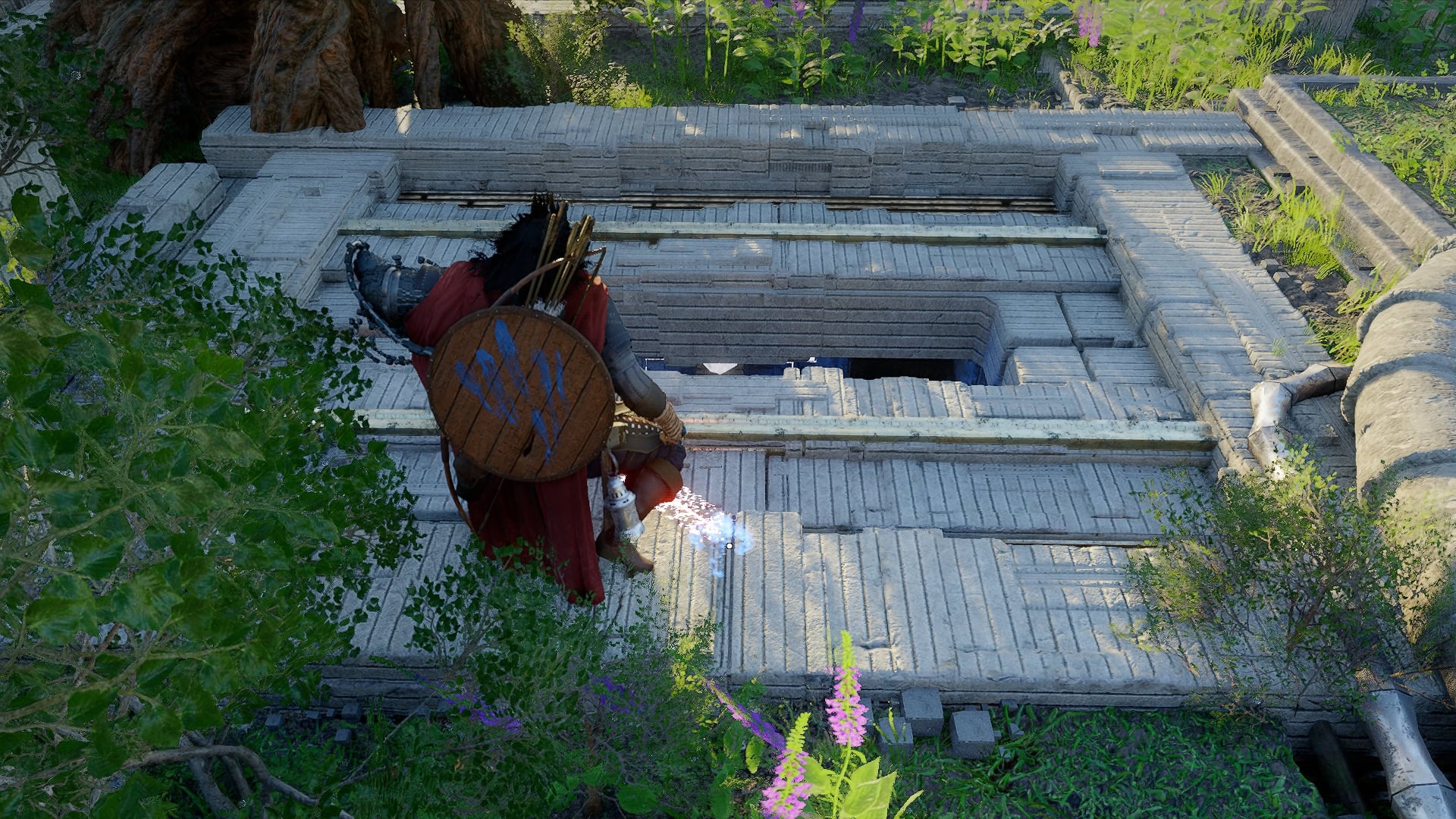 Reach in from the hole above