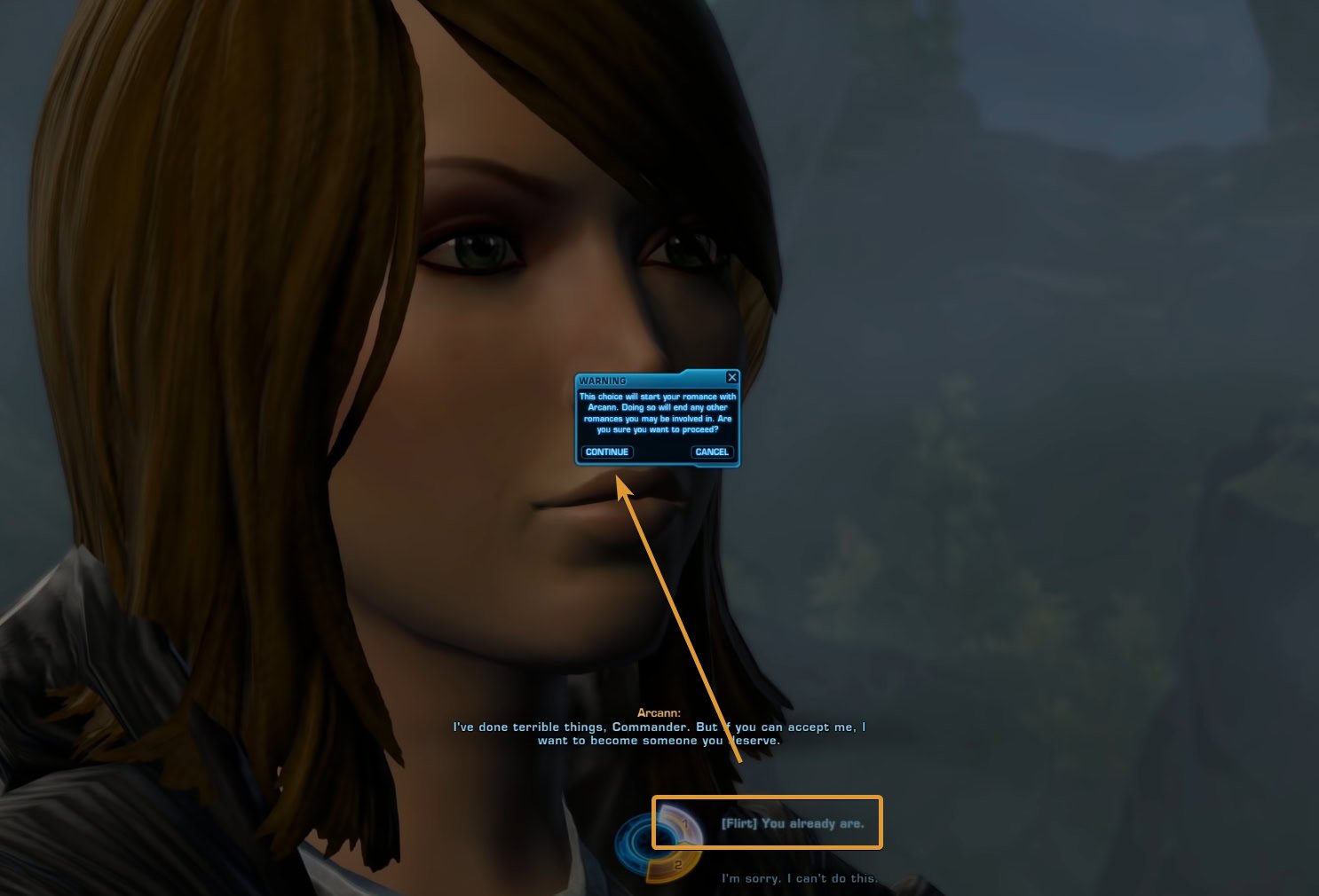 Starting an acrive romance with a companion in SWTOR - message pop
