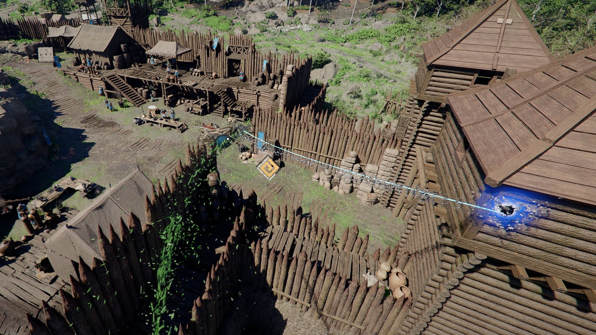 Kliff using Axiom Force's Aerial Swing upgrade to vault over a wall