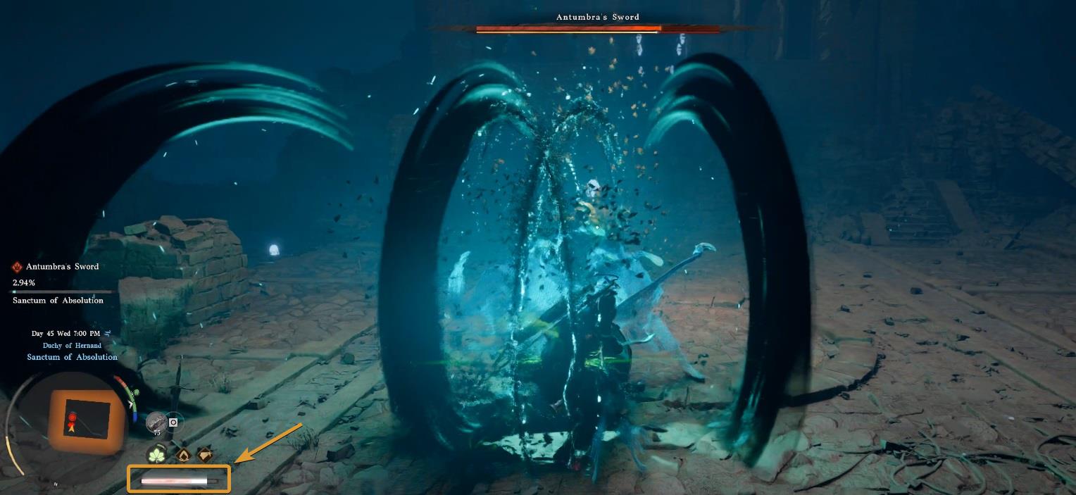 Fighting the Antumbra's Sword boss