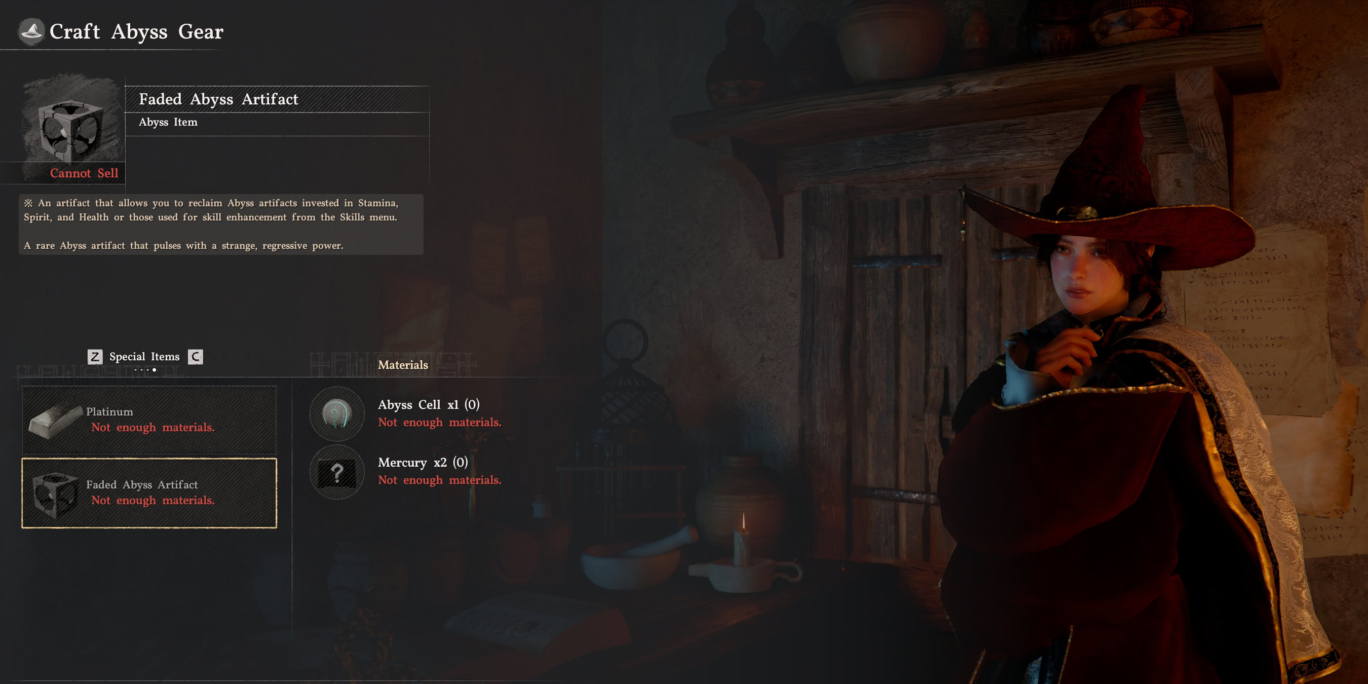 Witch crafting Abyss Gear UI