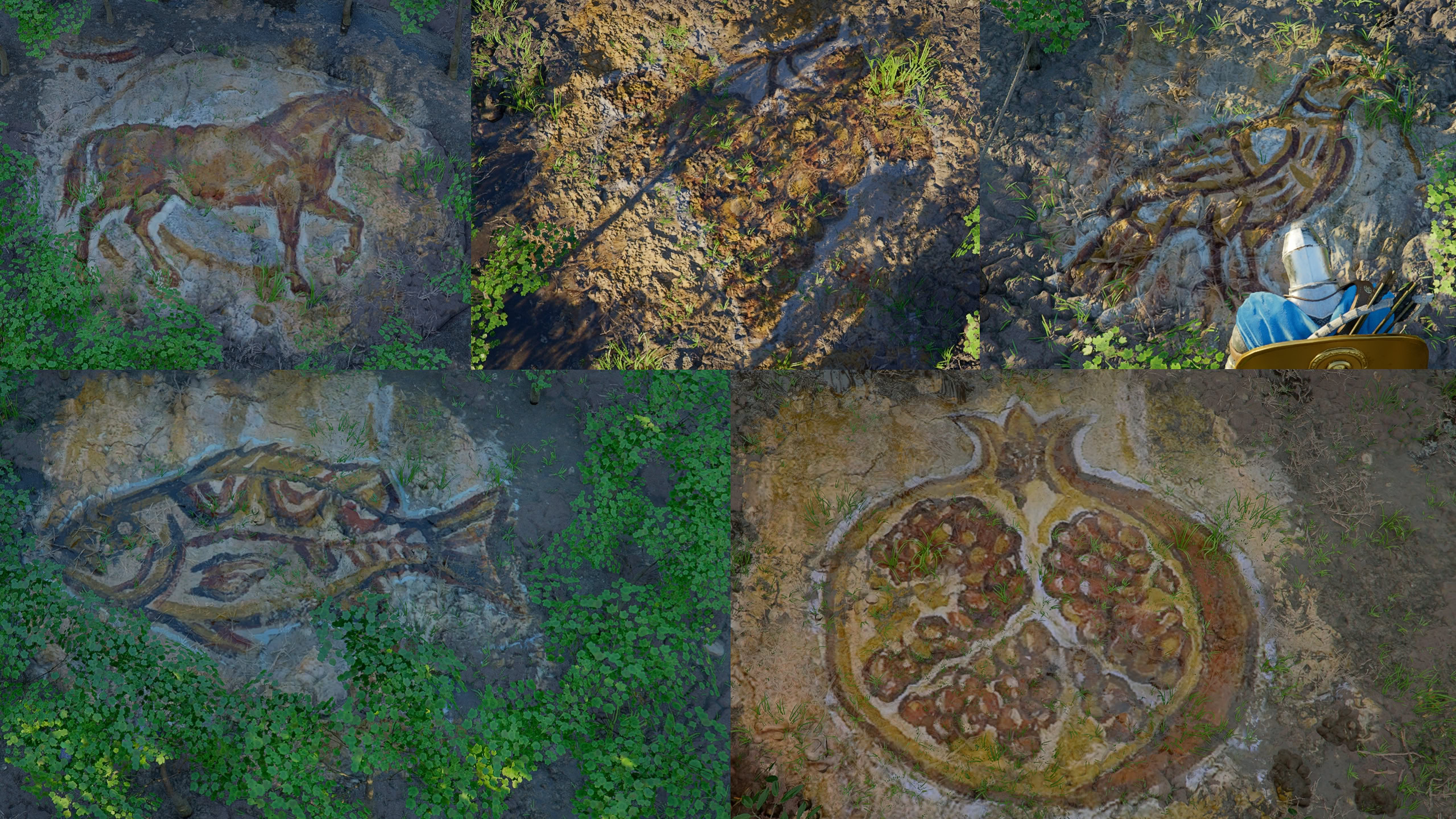 A collage of the five frescos