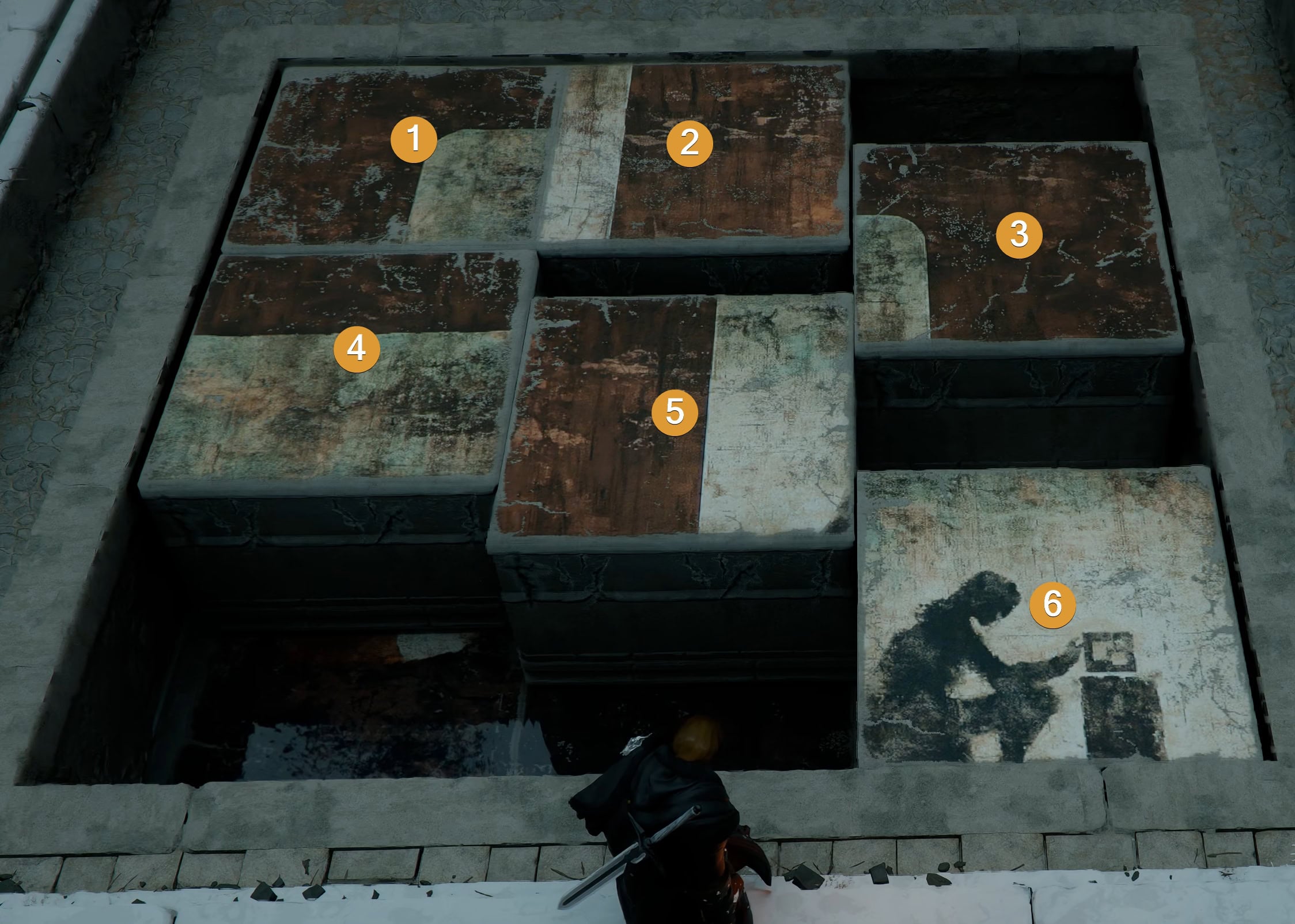 Numbered stone blocks for the puzzle