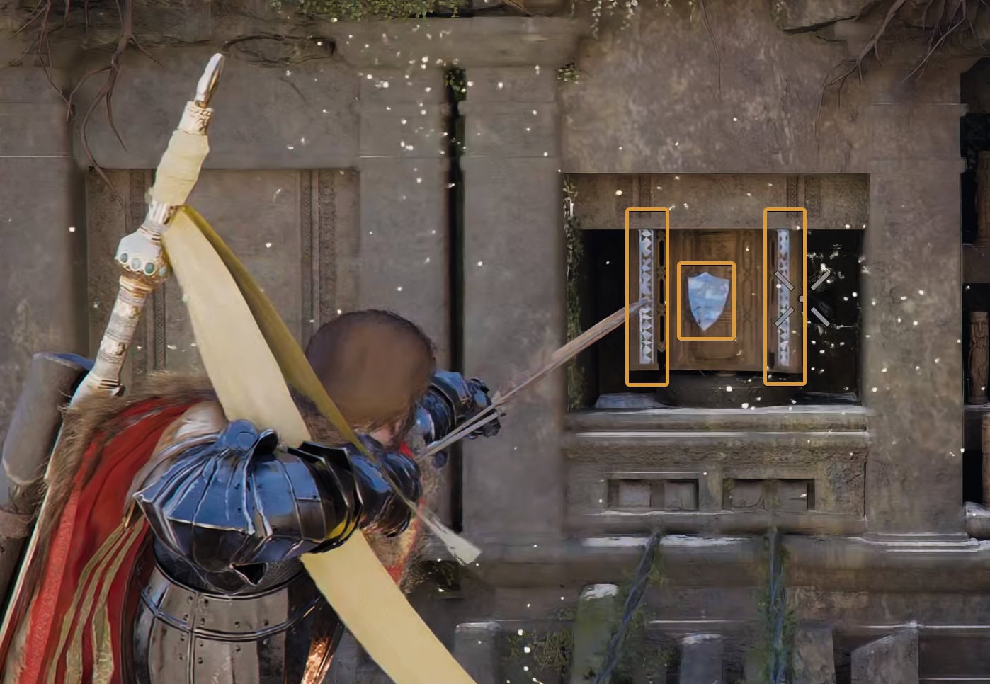 Statue glowing blue, signal for completed stage