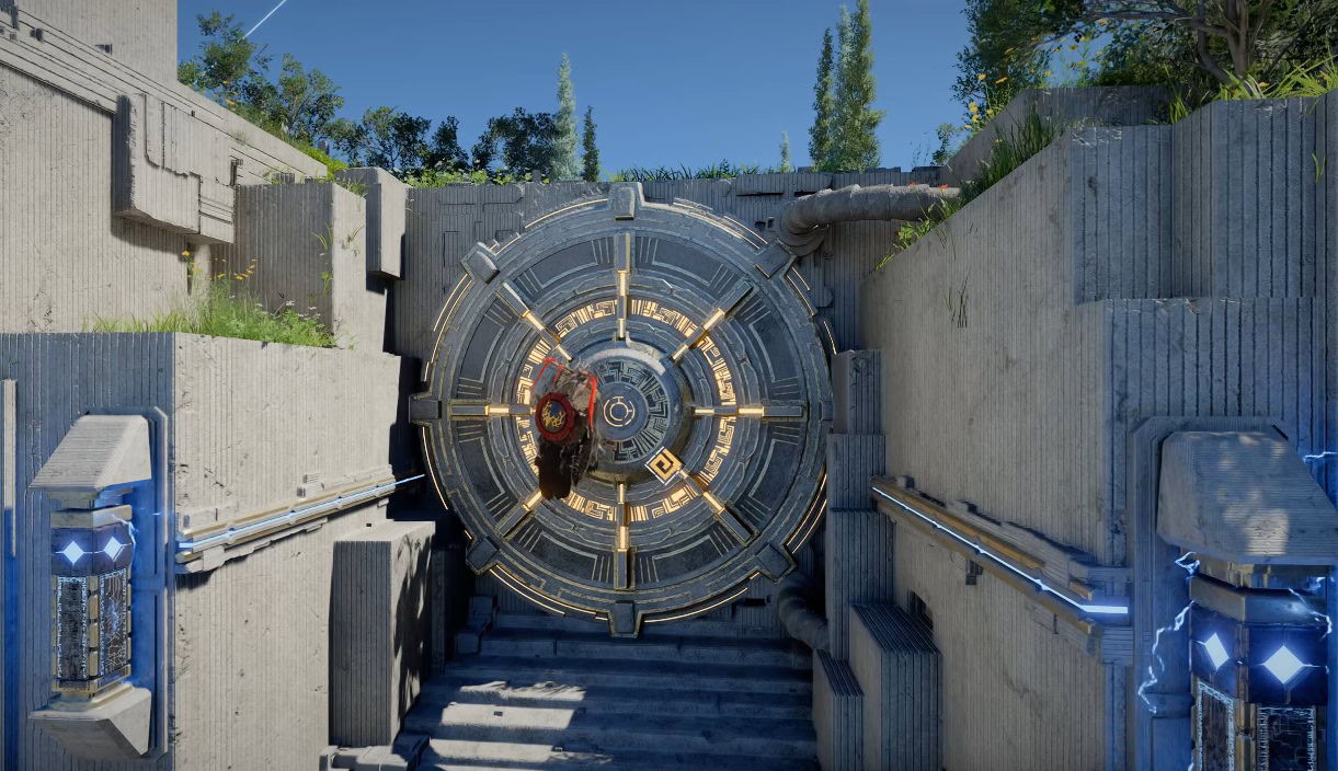 Complete the puzzle by pressing the circular button with Force Palm