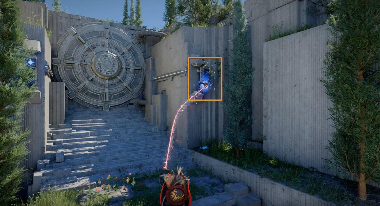 Use Axiom Force to place the power source into the socket on the right side of the circular button