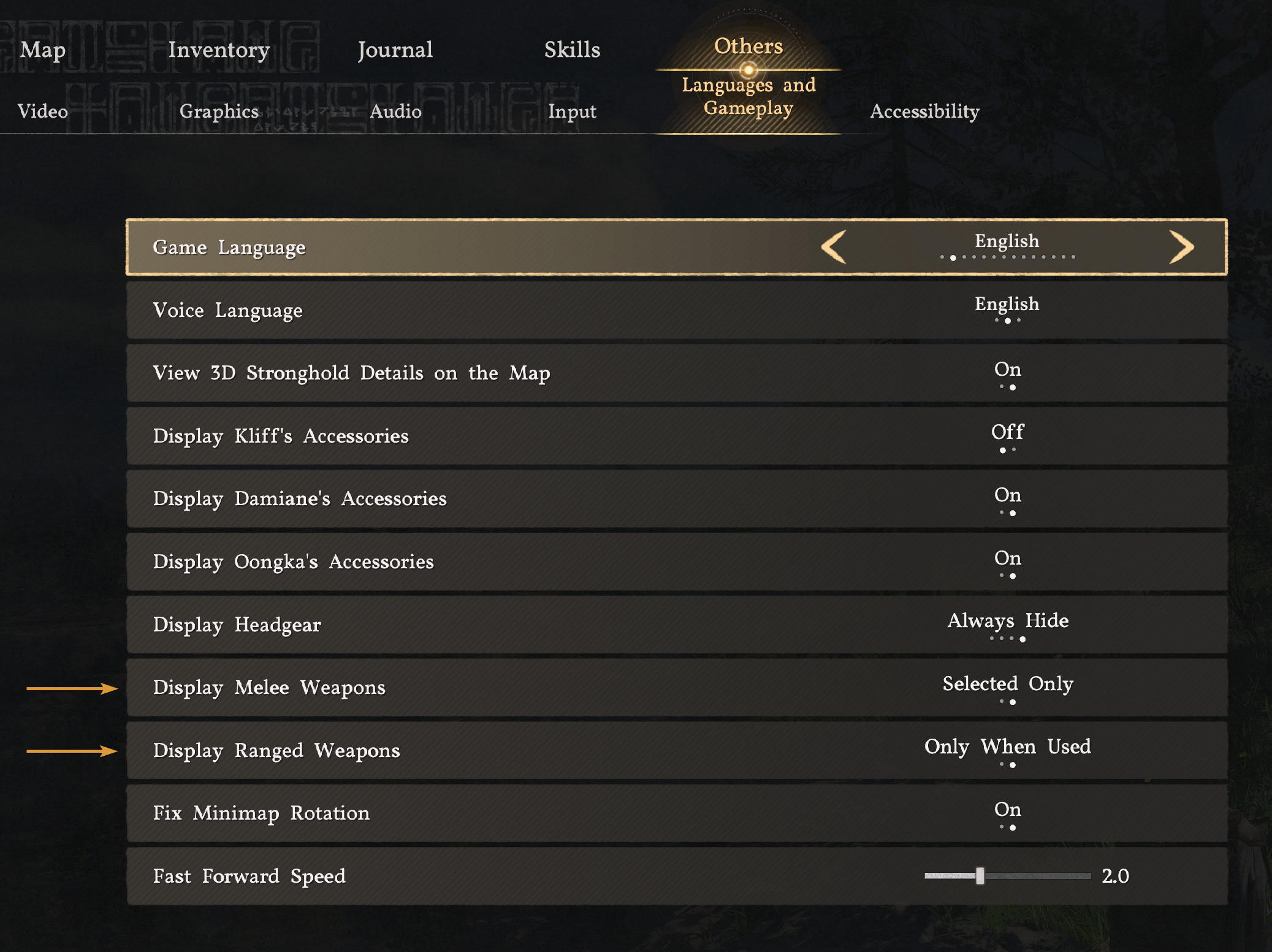 Where to find Display Melee and Ranged Weapons Settings in Crimson Desert