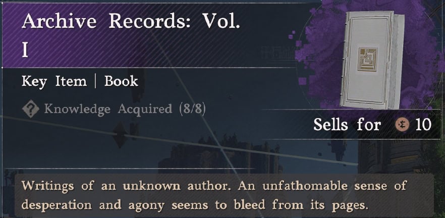 Archive Records in-game lore text