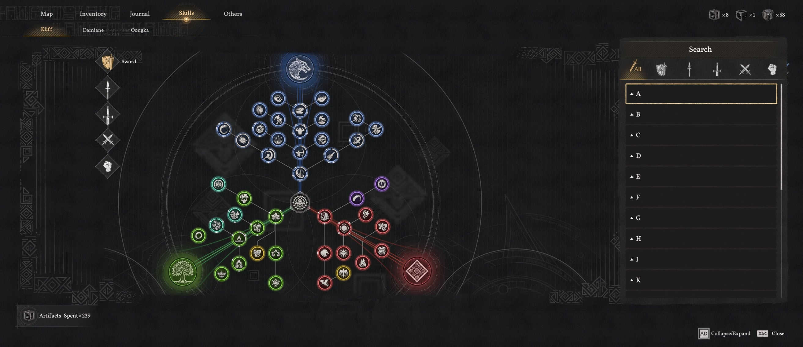 Search and Filter Skills by Weapon