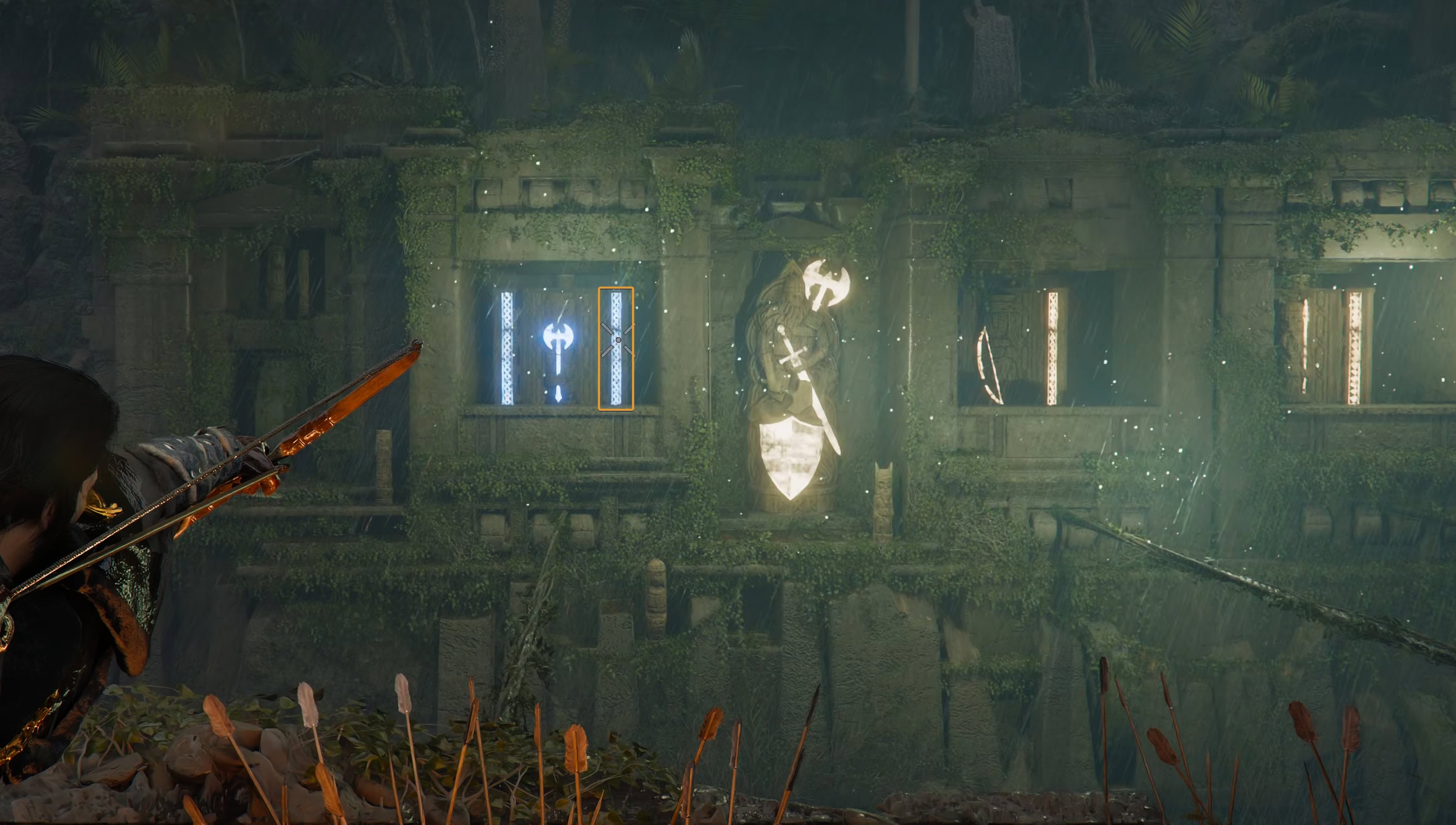 Shoot the statues to rotate them