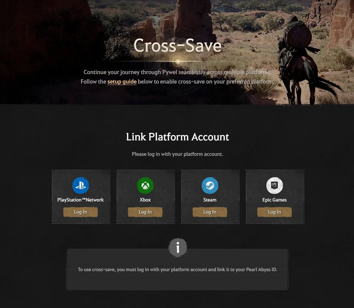 Crimson Desert Cross-Save web page