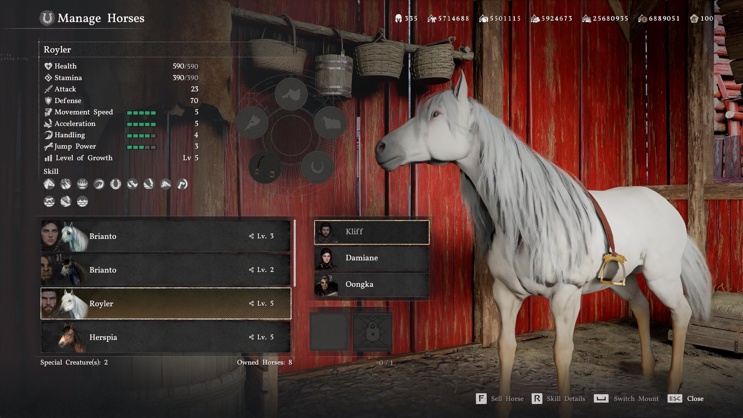 Horse management UI with Horse Gear