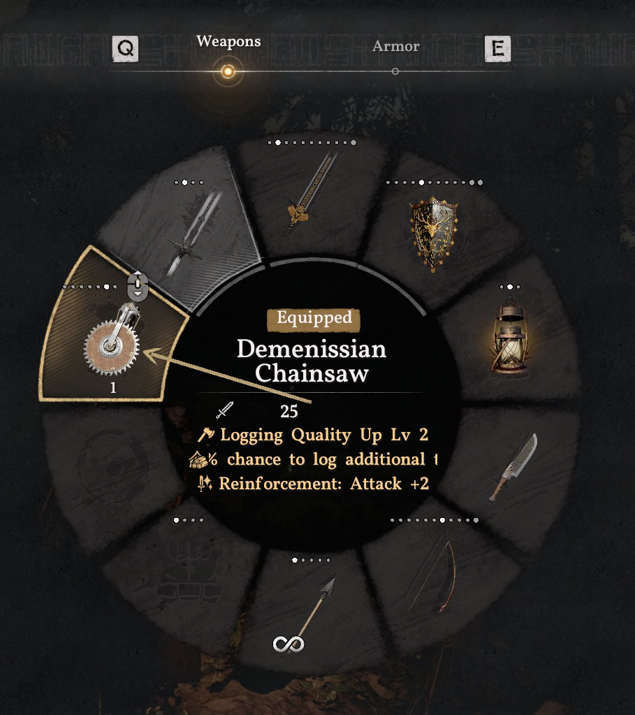 Tools Slot in the Weapons Wheel in Crimson Desert