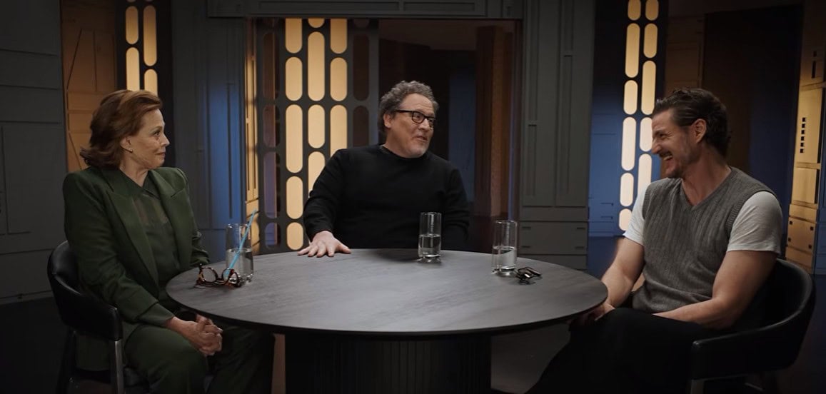 Jov Favreau with Sigourney Weaver and Pedro Pascal